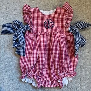 Cecil & Lou Red and Blue Gingham Baby Romper - Initials ELC